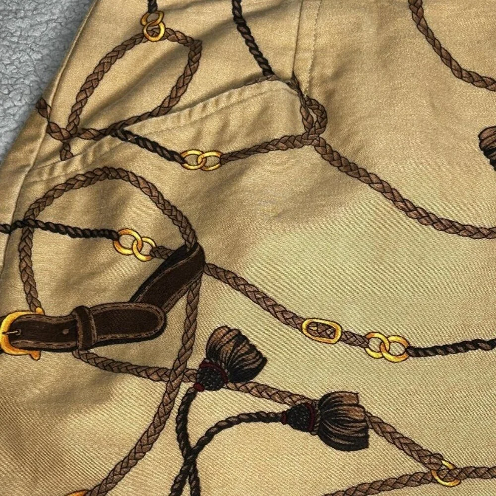 Talbots Petites Skirt Womens 10P Tan Equestrian Horse Bit Print Cotton Made USA